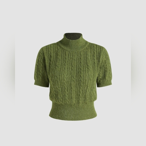 Wool-Blend Texture High Knit Sweater in Matcha Green - Picture 6 of 7